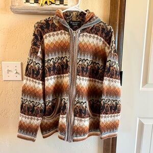 AlpacaWare Knit Full Zip Cardigan Sweater 100% Alpaca Yarn Made In Peru Size L